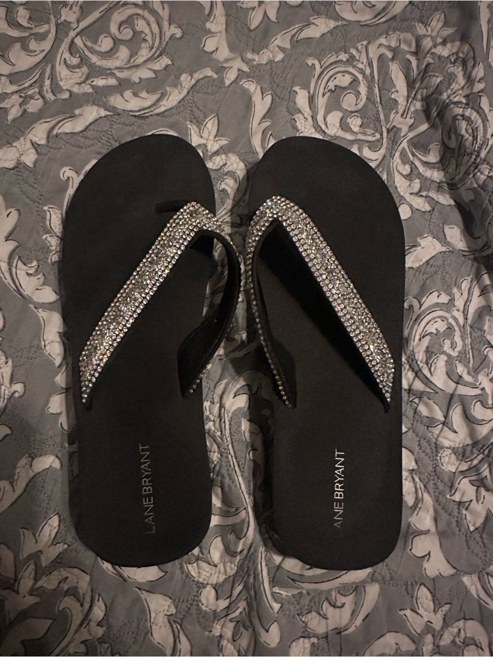 Lane Bryant Embellished Black Wedge Flip Flops